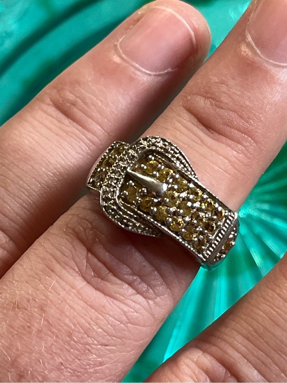 Chuck Clemency STS Sterling Silver 925 Citrine Diamond Buckle Ring Size 6.75